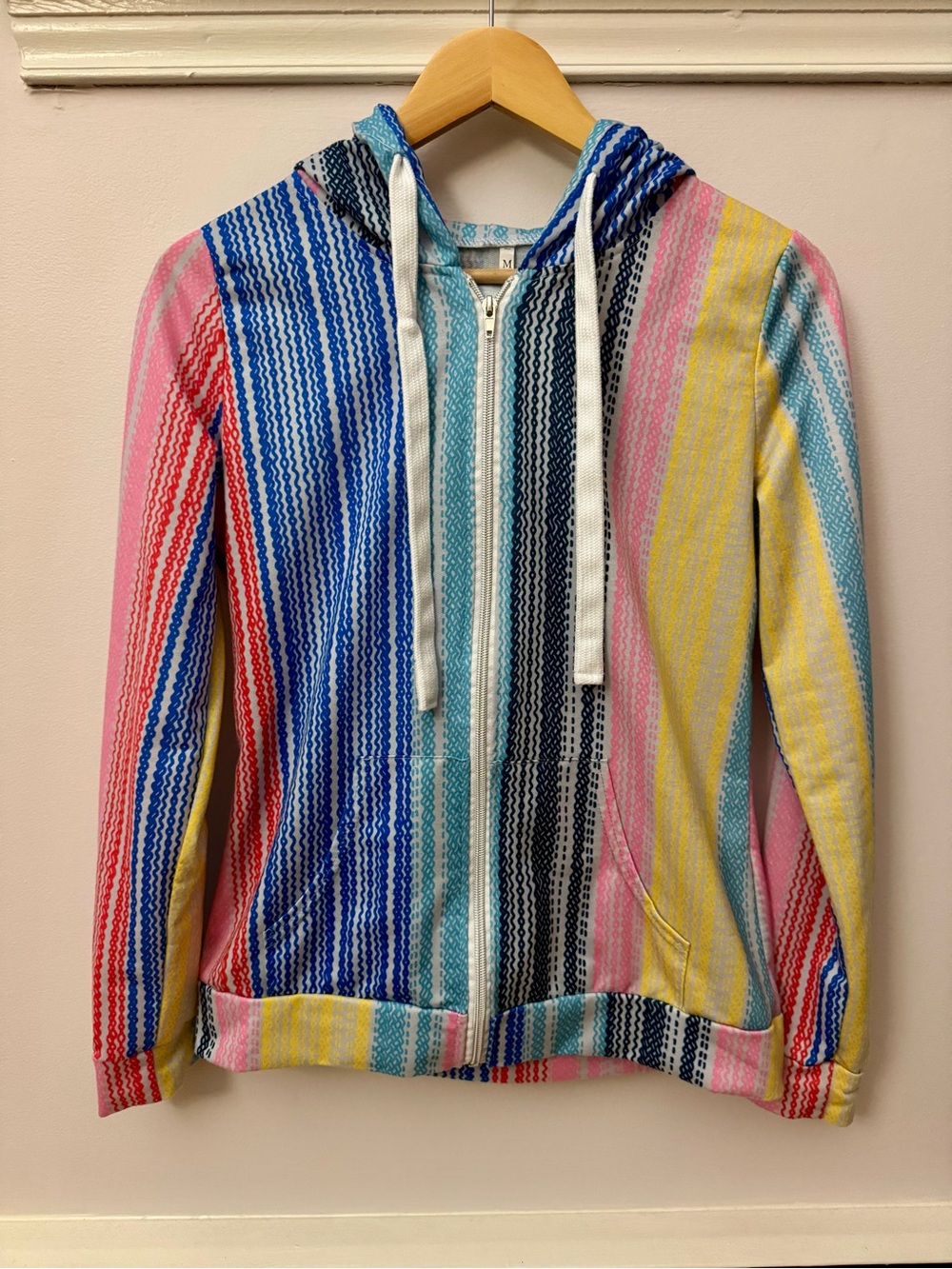 Multi-Color Striped Hooded Zip Sweater Size M